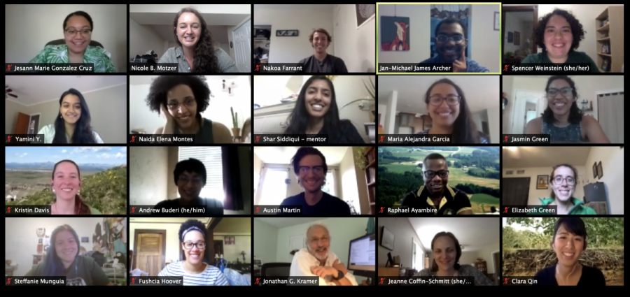 A screen shot of a virtual session of the DEI workshop, with participants each in a frame