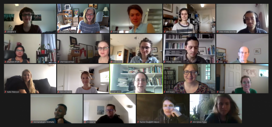 Participants in the socio-environmental networks short course meet over Zoom, with each participant appearing in a separate frame
