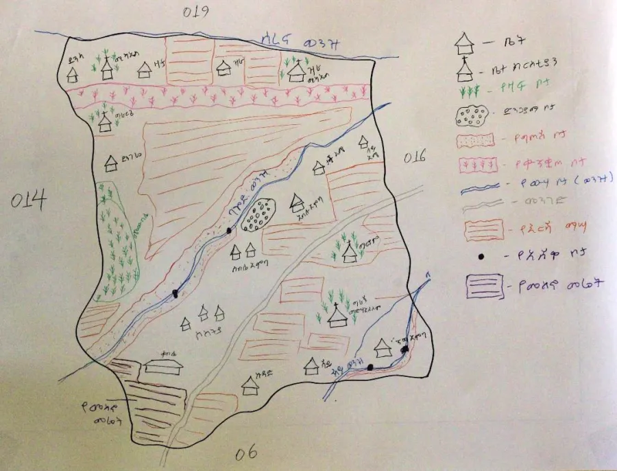 A hand-drawn map provided by local residents of the Ethiopian Highlands (Steger et al. 2020).
