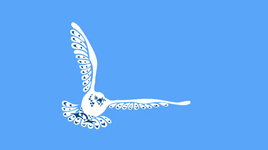 A blue flag with a white bird