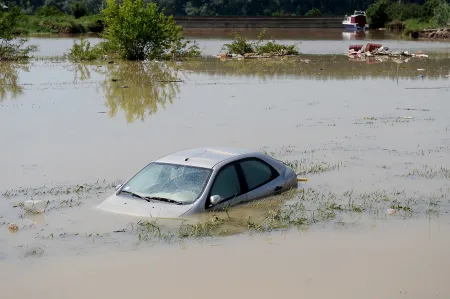 Car under water in flood