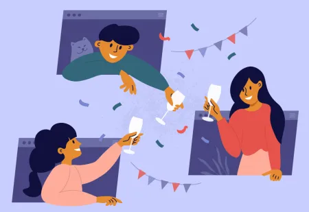 An illustration of people celebrating virtually 