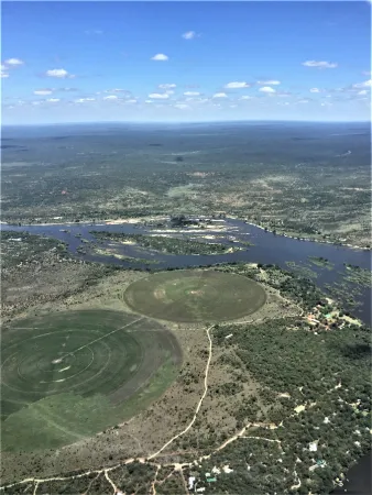 Zambezi River in Zambia with irrigation circles