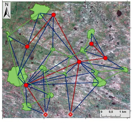 social and ecological networks over a topographical map 