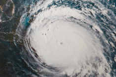 A satellite image of a hurricane in the ocean